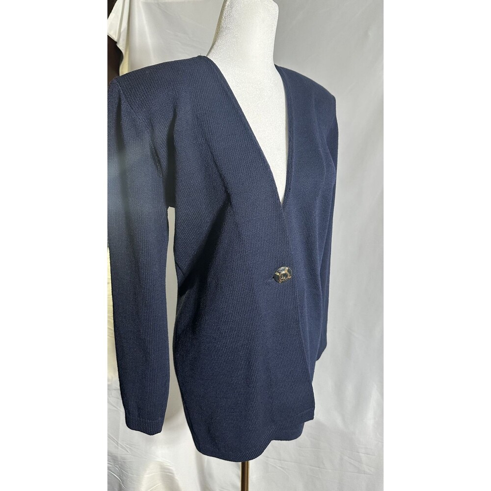St John Knit Custom Navy Cardigan with Button Size 2